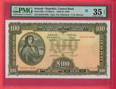 IRELAND REPUBLIC 100 POUND 1970-75 Legal Tender Note  P#69b PMG 35 EPQ Lt 36 - Image 1 of 2