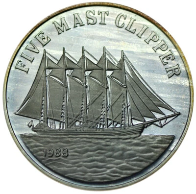 LAOS 50 Kip 1988 Silver Proof 5-Masted Sailing Ship 'Prussia'   - Image 1 of 2