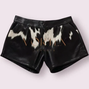 Men's White & Black Leather Short Western Style Genuine Cowhide Leather Short - Picture 1 of 3