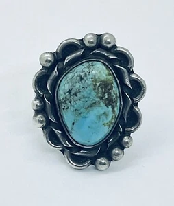 Vintage Handmade Navajo Silver Natural Turquoise Cabochon Ring - Picture 1 of 10