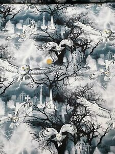 Owls in a cemetery Quilting Cotton 100% Timeless Treasures Wicked c7023