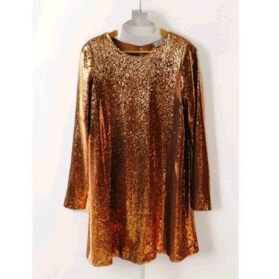 Ramy Brook Hallie Copper Sequin Long Sleeve Shift Dress - Image 1 of 4