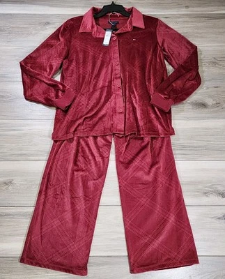 Tommy Hilfiger Pajama Set Women's Large Red Long Sleeve Notch Collar New - Image 1 of 4