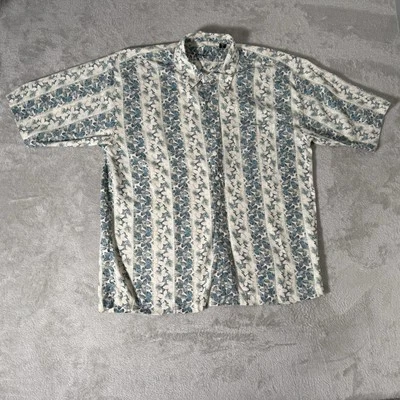 Рубашка мужская Ashworth XL с коротким рукавом синяя с цветочным принтом льняная смесь - Изображение 1 из 4