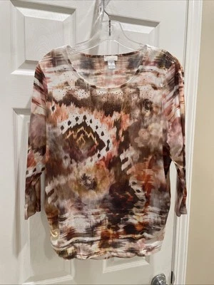 Blusa Pullover Top Chicos Mujer Preciosa Estampado Marrón Talla 2 Manga 3/4 Foto 1 de 3