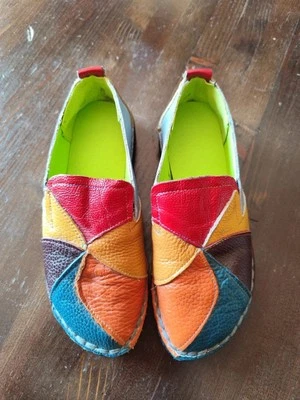 Socofy Gr.34/35 weiches Leder Patchwork Slipper Schuh Boho - Bild 1 von 4
