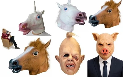 MORE THIS WAY Horse Head Mask Pig Goonies Sloth Horror Latex Deluxe Adult Halloween & Cosplay