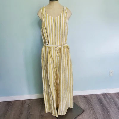 Mono Rachel Zoe 8 Pierna Ancha Rayas Amarillas 100% Lino Recortado Playa Costero  Foto 1 de 4