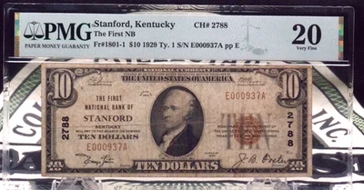 1929 $10 National Currency *STANFORD* KY Fr#1801-1 PMG VF20 CH#2788 *TYPE 1* - Image 1 of 4