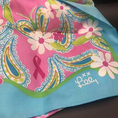 Bufanda de seda vintage Lilly Pulitzer floral cachemira oblonga 55x12 cáncer de mama Ford Foto 1 de 4