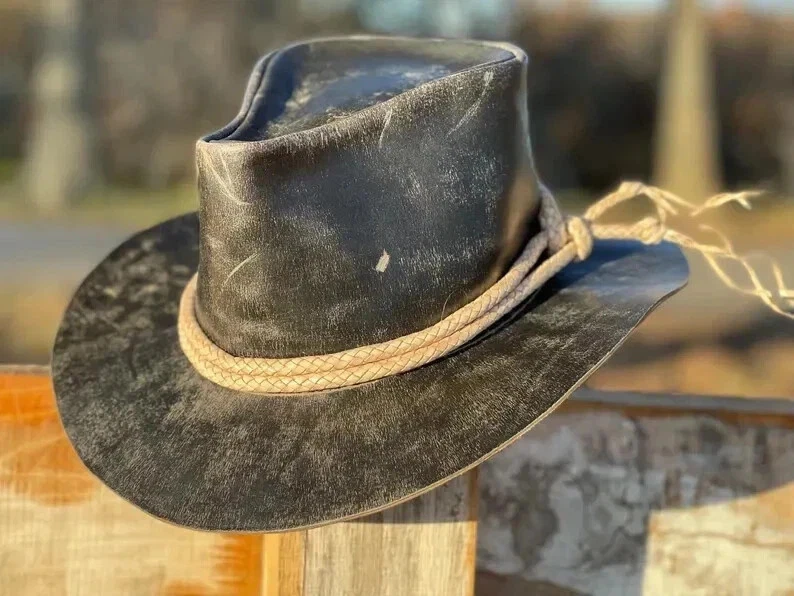 Hecho a mano Western genuino cuero de vaca réplica Arthur Morgan vaquero sombrero para hombre Foto 1 de 4