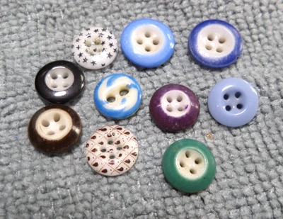 10 Vintage Antique CHINA Buttons Various Patterns Colors - Image 1 of 4