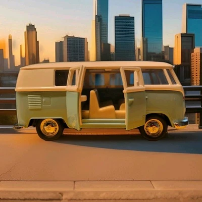 Autobús VW Volkswagen 1:31 azul blanco diecast modelo de coche con soporte y apertura de caja  Foto 1 de 4