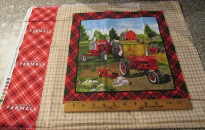 33" x 44" wide Quilt Fabric  McCormick Farmall Tractor Squares Sykel Enterprises - Image 1 of 4