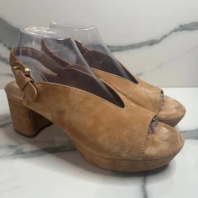 Sandalias Cornelia de gamuza tostada aerosoles para mujer talla 8 plataforma con cordones peep-toe usadas en excelente estado Foto 1 de 4