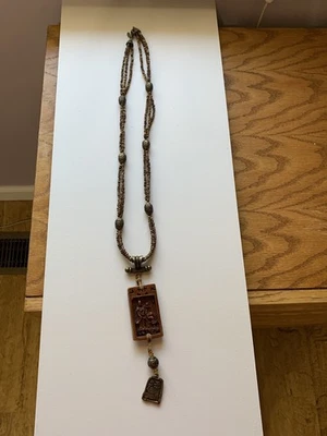 Collar Chico's Piedra Natural Cuentas Oriental Colgante Bronce Detalles Foto 1 de 4