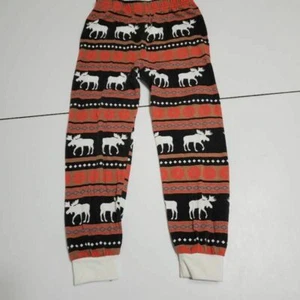 Boys Pajama Pants Black White Moose Floral Elastic Waist Pull On 6 - Picture 1 of 12