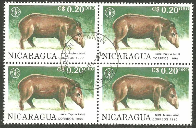 an88 Nicaragua bloque de 4 sellos tapir cerdo Foto 1 de 1