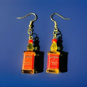 Gold Bourbon Whiskey Bottle Drop Dangle Earrings - Picture 1 of 1