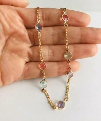 Tobillera Cristal Multicolor Chapado en Oro 14k 9.25" Largo / Cristal Tobillera - A34 Foto 1 de 4