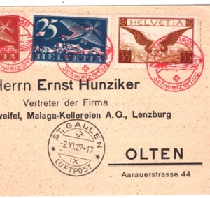SWITZERLAND 1929 Card *ZEPPELIN* Air Mail Red Cachet St Gallen Olten KZ19 - Picture 1 of 9