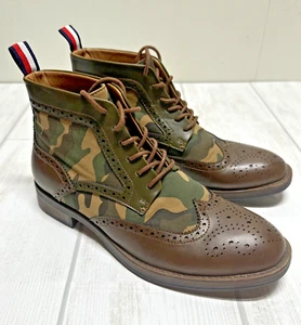 Tommy Hilfiger Ruzman 2 Brown Wingtip Camo Ankle Boots Men's Size 8 - Picture 1 of 11