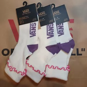 (3) Paar Vans Crew-Socken Damen 6,5 -10 weiß pink lila - VN000HTGFS8 - Bild 1 von 12