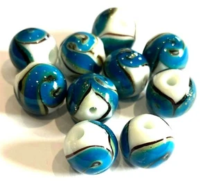 14mm Round Lampwork Beads - 10pcs (B11S) UK Seller - Picture 1 of 3