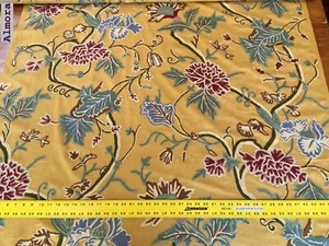 By Yd Scalamandre ALMORA CREWEL YELLOW Chinoisery Tree Peony Floral Embroidery - Picture 1 of 5