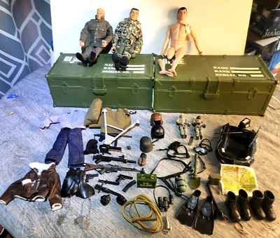 Vintage GI Joe 12" 3 Figures 2 Footlockers Clothes Weapons Huge Lot 1964 & 1996 - Image 1 of 4