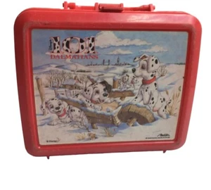 Vintage rote Kunststoff "101 Dalmations" Schnee Brotdose mit Thermoskanne Aladdin # - Bild 1 von 24