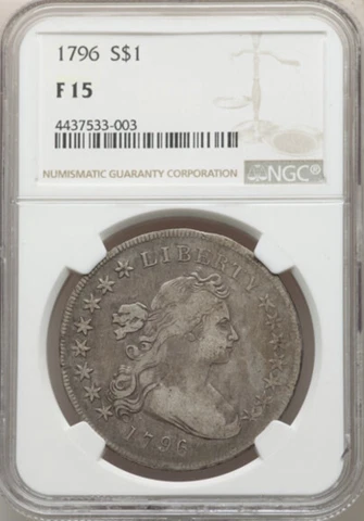 1796 $1 Small Date, Large Letters, B-4, BB-61, R.3, NGC Fine 15 Cover