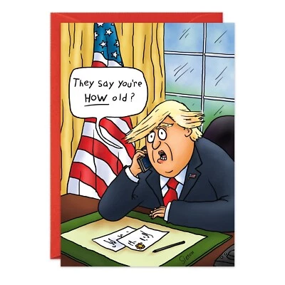 Humor Funny Fake News Themed Birthday Card Him Her Donald Trump Oatmeal Studios  - Image 1 of 2