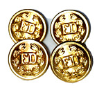 4 FD Fire Dept gold tone metal wreath Waterbury Uniform Button small  1/2"