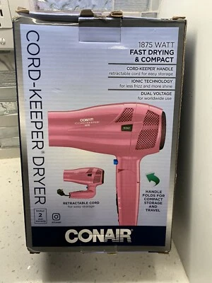 Secador de pelo retráctil con cable Conair tecnología iónica doble voltaje rosa NUEVO Foto 1 de 4