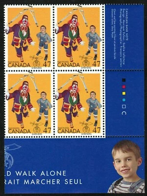 Canada sc#1917 Shriners: Clown and Boy, LR Imprint Block, Mint-NH - Image 1 of 2