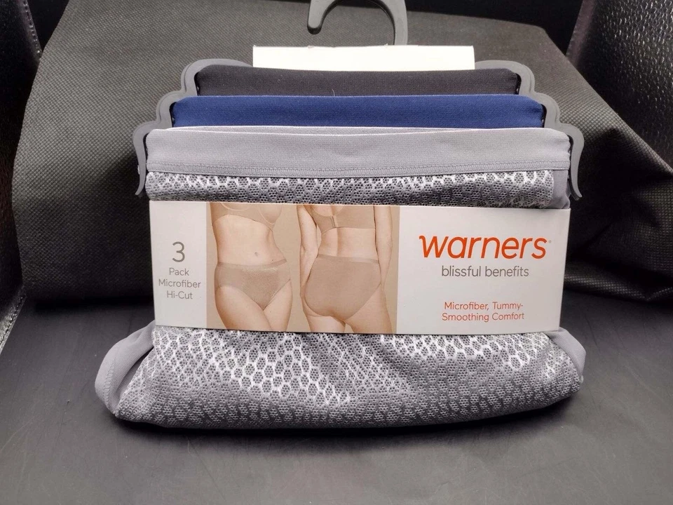 BLISSFUL BENEFITS BY WARNERS 3 PK MICROFIBER HIGH CUT 3XL-10 BLACK NUDE FUSHIA