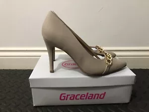 Graceland Deichmann Chain Faux Leather Court Shoes Stilettos Heels UK 7 EU 41 - Picture 1 of 11
