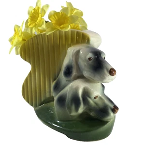 Vtg Dog Planter English Spaniel Pointers Succulent Cache Pot 1960s MCM Ceramic - Picture 1 of 17