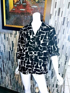 FRIDAZE Button Up Top Women's Medium Abstract print Roll Sleeves 100% linen 0364 - Picture 1 of 7