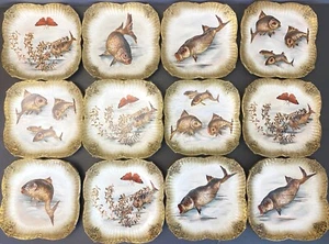 Set 13 Germany handpainted gilt fish motif plates, very rare.early 20 century - Picture 1 of 12