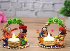 Rajasthani Doll Puppet Tealight Candle Holder, Multicolor (10 cm x 10 cm) Pack 2
