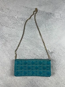 CH Carolina Herrera Leather Monogram Blue Clutch - Picture 1 of 9