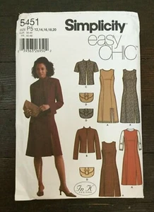Abito smanicato Simplicity 5451 spacco foderato giacca borsetta 12-20 easy chic non tagliato - Foto 1 di 4