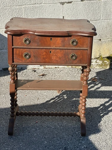 victorian 2 DRAWER WORK SEWING  TABLE CARVED BURL WALNUT OUTSTANDING Cover