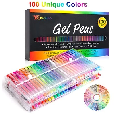 100 PCS Gel Pens Metallic Neon Glitter Pastel High Quality with Fine Points - Image 1 of 4