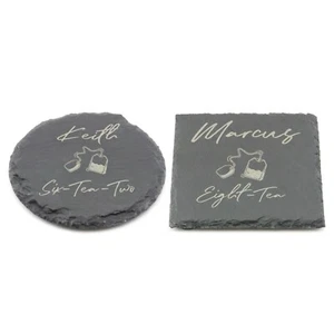 Posavasos de pizarra personalizados cumpleaños Tea Pun 2 nombre personalizado grabado láser regalo - Imagen 1 de 6