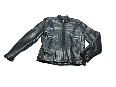 Chaqueta de moto de cuero negra para mujer Y2K años 90 ventilada cuello euro talla mediana Foto 1 de 4