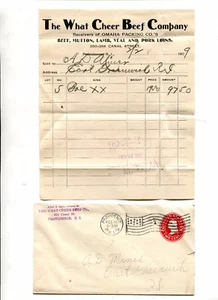Vintage Illustrated Billhead & env WHAT CHEER BEEF CO Providence RI 1909 - Picture 1 of 1