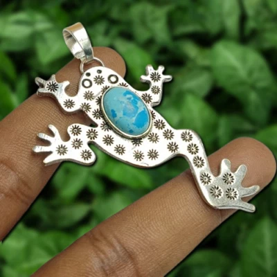 Regalo Para Ella Larimar Piedras Preciosas Rana Colgante Plateado 925 Mejor Llegada Joyería Foto 1 de 4